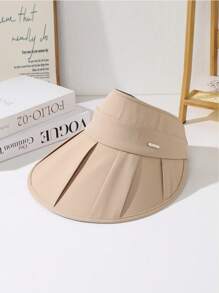 金属标签褶皱半遮盖顶渔夫帽，男女通用百搭日韩风渔夫帽，可折叠，别致防晒，欧式风格