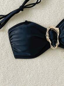 بكيني نسائي بدون حمالات ذو طراز بوهو مع أشرطة قابلة للفصل ، للشاطئ والعطلات