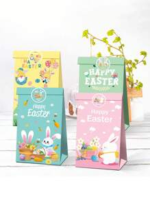 12个斋月礼品袋+贴纸，兔子复活节彩蛋礼品袋，可折叠糖果袋，适合节日派对礼品 - 彩色 - 查看 4