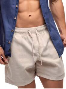 Men's Linen Bermuda Shorts Elegant Casual - 米色 - 查看 2