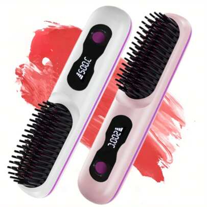 采用负离子技术的无线直发梳 - 快速加热、轻巧、USB-C 充电、耐热、2000mAh 电池、数字显示、适合所有发质、发刷 | 现代发刷 | 离子直发器，情人节礼物，生日礼物，