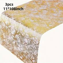 1/3 件 11x108 英寸金色树枝设计桌旗铝箔桌旗，生日婚礼宴会派对餐桌装饰用品桌布桌旗，餐垫盘子装饰