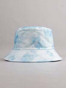1 Pc Unisex Couple Tie-Dye Printed Reversible Bucket Hat, Casual Minimalist Style, Suitable For Daily Casual And Outdoor Activities