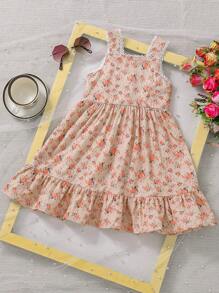 Neuer Sommerstil für Kleine Mädchen: Kleid mit süßem Blumenmuster, Spitzenbesatz und Träger im Mori-Stil - Verschiedenfarbig - Übersicht 2