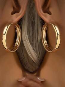 2Pcs Fashionable Minimalist Geometric Hoop Earrings