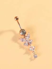 1 Set (7pcs) White Stone Butterfly Zirconia Navel Rings, Women Belly Button Piercing Crystal Navel Studs Body Jewelry Set