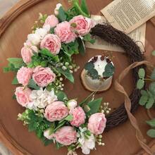 1 件/3 件人造花丝绸牡丹新娘花束假玫瑰绣球花春秋季装饰婚礼花瓶适用于家庭餐厅卧室装饰、节日生日派对配件、户外花园装饰 - 淺粉色 - 查看 8
