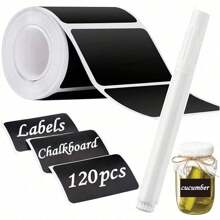 120pcs Black Reusable Waterproof Label Stickers, Wave Pattern For Kitchen Food Storage Containers, Jars, Spices, Food, Includes 1 White Chalk Marker - Multicolor - View 8