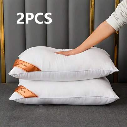 2pcs/Set Luxury High Rebound White Pillows, 1 Pair Soft & Comfortable Solid Color Pillows, Bedroom Sleeping Pillows, 5-Star Hotel Home Use Single Adult High Pillow