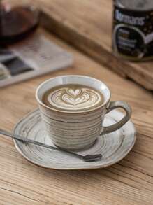 1 pieza Conjunto de taza y platillo de cerámica gris minimalista japonesa, taza y platillo rituales de té/café de la tarde, taza y platillo de cerámica de alta calidad con estilo retro, taza para beber en el hogar, taza para leche, taza para latte, taza y platillo elegante como regalo para festividades
