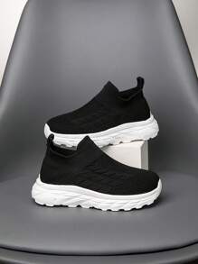 1 paire de chaussures de sport pour enfants, baskets en tricot, faciles à porter, légères, respirantes, antidérapantes, chaussures de course, design maille mode pour étudiants