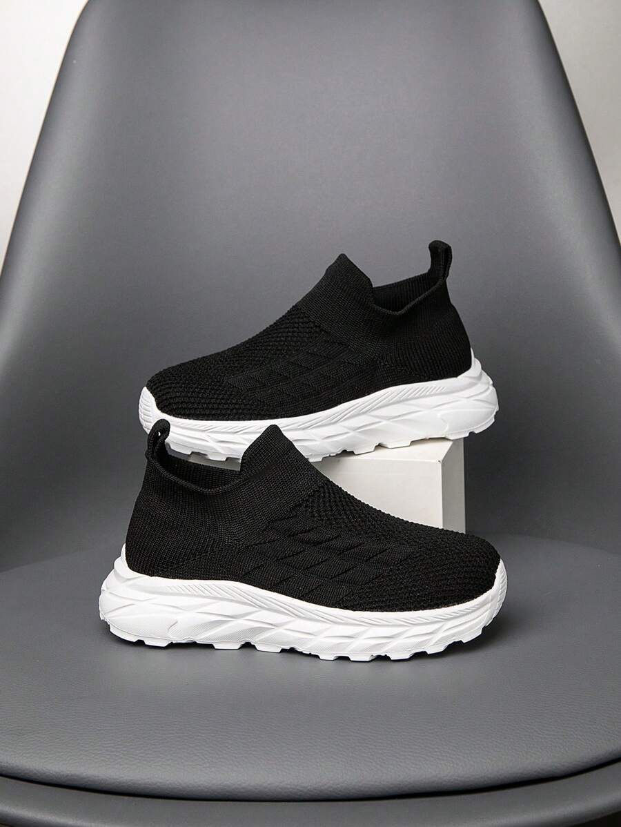 1 paire de chaussures de sport pour enfants, baskets en tricot, faciles à porter, légères, respirantes, antidérapantes, chaussures de course, design maille mode pour étudiants