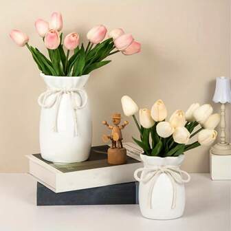 1 st dekorativ vas i bohemisk stil, geometriskt mönster plastblomkruka med repbågedetalj, tecknad estetisk heminredning, lämplig för St. Patrick's Day, påsk, vårsäsong