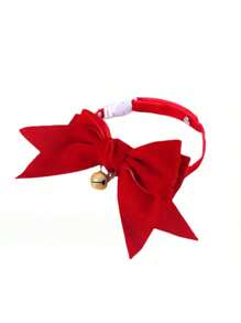 Valentine's Day Pet Cat Teddy Bear Dog Bow Tie Bell Velvet Adjustable Simulated Choker Collar, Pet Cat Dog Birthday New Year Velvet Big Bow Bell Adjustable Necklace Pink Bow Tie Collar Gift, For Cat/Dog