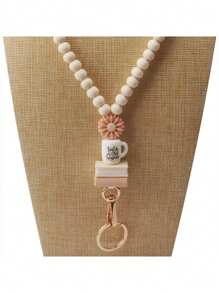 1pc Neck Keychain Strap Boho Tassel Wooden Beaded Lanyard For Keys Keychain ID Card Holder Fashion Necklace Lanyards For Women Gift,School Supplies,Back To School