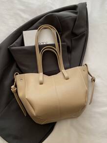 Pol Wing Design 小众法式托特包，Cyme 奢华复古欧式上班通勤手提包，单肩水桶腋下购物袋 - 卡其色 - 查看 8