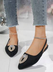 Chaussures plates à bout pointu étincelant en tissu pour femmes, portées confortablement au quotidien
