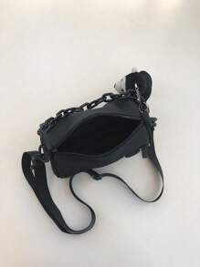 男士链条装饰斜挎包，带包饰，手提包，书包，单肩包，运动包，高中，大学生，旅行，学院，学校，大学包，暑假，爸爸，新生，书包，多功能宿舍，男士单肩包，男包，斜挎包，单肩包，侧包，学生，学校用品，秋季男士斜挎包，圆筒包，老钱，圣诞礼物，尖叫男包，冬季假期，感恩节，侧包，腰包，手提包，黑色包，旅行必需品，露营单肩包，返校 - 黑色 - 查看 6