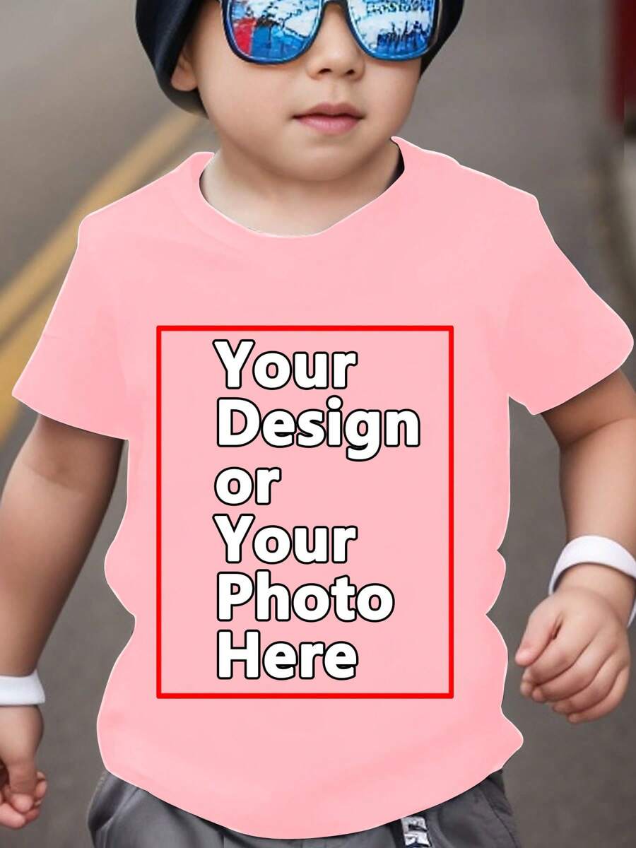 Customized T-Shirt For Young Boy, Suitable For Spring, Summer, Autumn, Can Print Your Family Members Photos, Pets Photos, Life Photos, Memorable Photos