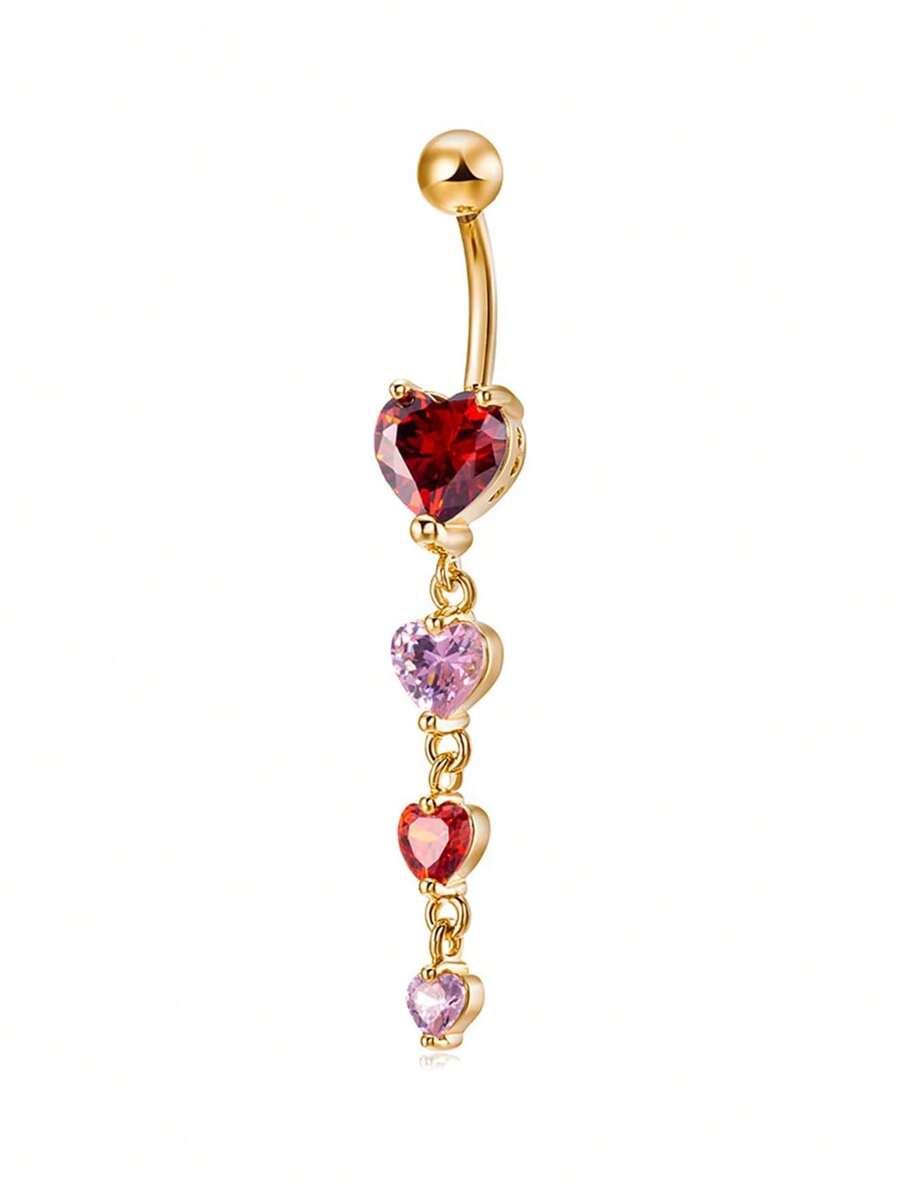 1pc Fashion Heart Shaped Cubic Zirconia Belly Button Ring, Intimate ...