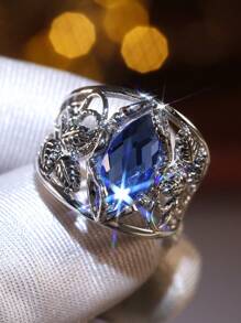 1 件奢华方晶锆石戒指，适合女士，情人节礼物，结婚周年派对珠宝，妈妈，母亲，母亲节，礼物 - 1# - 查看 2