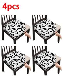 6 Fundas protectoras para asiento de silla, fundas impresas para sillas de comedor, cubiertas protectoras para sillas de cocina y hotel (Negro y Blanco, 6 piezas)