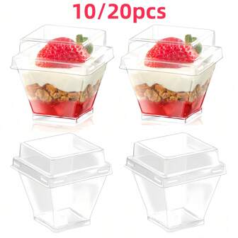 10/20/30/50 Pieces (This Is A Very Small Mini Dessert Cup, Please Look At The Size Before You Buy!) 2 Oz Mini Dessert Cups, (With Lids) Mousse Cups, Square Clear Plastic Appetizer Cups, Reusable Cake Cup Molds, Fruit Mini Dessert Bowls, Ice Cream, Pudding, Yogurt, Christmas Gifts, Birthday Party Supplies Back To School