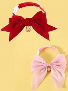 Valentine's Day Pet Cat Teddy Bear Dog Bow Tie Bell Velvet Adjustable Simulated Choker Collar, Pet Cat Dog Birthday New Year Velvet Big Bow Bell Adjustable Necklace Pink Bow Tie Collar Gift, For Cat/Dog