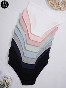 10 piezas Bragas de mujer sexys acanaladas, ropa interior femenina cómoda y sin costuras