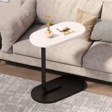 Elegant Walnut C-Shaped Sofa Side Table - Modern Wood & Iron Structure, Sturdy Black Frame - Perfect Choice For Living Room And Bedroom Decor, Compact Design Suitable For RV And Home, Easy To Carry, Sofa End Table