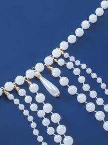 1pc Lightweight Luxurious Multi-Layer Faux Pearl Necklace & Shoulder Chain, Sexy Tassel Versatile Bikini Accessory, Simple High-End Handmade Body Chain For Summer Beach
