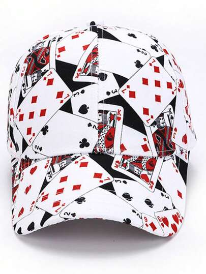 Men's Spring Autumn Graffiti Poker Printed Baseball Cap, Korean Style Casual Sun Protection Outdoor Hat (Random Poker Graphic)