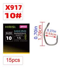 HIRISI Hirisi 15pcs Carp Fishing Hooks With Eye Micro Barb High Carbon Steel Fish Hooks PTFE Coated Fishing Accessories