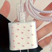 5pcs/Set Pink TPU Cute Heart Print Charger & Cable Protector Sleeve Compatible With Apple 18/20W Charger Charger Protector - Multicolor - View 4
