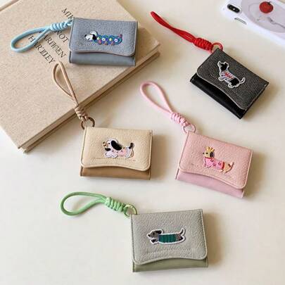 1pc Dog Print Women Flip Cover Button Wallet Student Folding Handbag Short Wallet With Strap Multiple Card Slots And Coin Purse Wallet Purse Wallet Mini Wallet Small Wallet Cute Wallet Wristlet