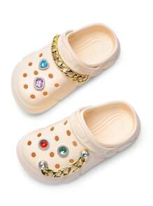 HOEASE 1 双女童时尚透气软底轻便凉鞋，舒适 EVA 一脚蹬家居/沙滩拖鞋，适合所有季节 - 米色 - 查看 8