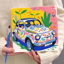 1 Set 20*20cm Dopamine Colorful Car Canvas Oil Painting Set With Numbered Patterns, Paints, Brushes, Perfect For Beginners And Adults Wall Decoration, Home Decoration And Holiday Gifts Birthday Graduation