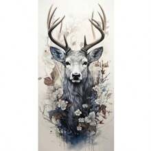 1set 5D Diamond Painting Art Kit, Round Acrylic Deer With Flowers Design, Full Drill Canvas, Frameless Wall Decor