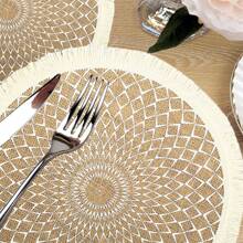 1 Stück 15 Zoll große, runde Tischsets aus gewebter Jute mit Quasten, geeignet als Tischdekoration für Esszimmer/Küche, Bohemian-Stil, hitzebeständig, ideal für Zusammenkünfte zu Hause drinnen/draußen, Hochzeiten, Partys, minimalistischer Geschirrschutz, Weihnachtsgeschenke