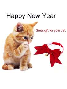 Valentine's Day Pet Cat Teddy Bear Dog Bow Tie Bell Velvet Adjustable Simulated Choker Collar, Pet Cat Dog Birthday New Year Velvet Big Bow Bell Adjustable Necklace Pink Bow Tie Collar Gift, For Cat/Dog