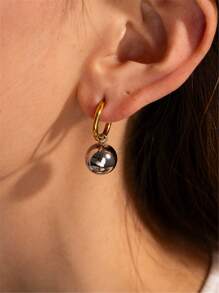 1 对不锈钢环形耳环，配简约金属球吊坠，女士珠宝礼物 - 耳環 - 查看 4