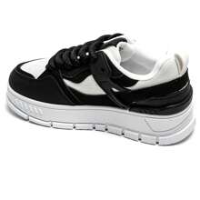 Lace-Up Chunky Sneakers With Padded Collar And Overlay Detail - Black - View 5