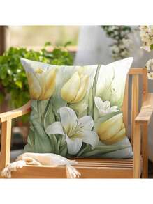 4pcs New Tulip Flower Series Pillow Case, Soft Polyester Plush Cushion Cover For Sofa