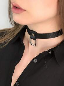 1 件带吊坠的颈链、皮革颈链、带吊坠的项圈、机车颈链、小猫项圈、带方形的项链。