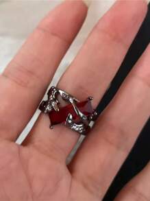 1-11pcs Goth Punk Retro Red Crystal Heart Cross Geometry Asymmetric Open Ring Set Y2K Accessories For Women Kpop Jewelry - Red - View 11