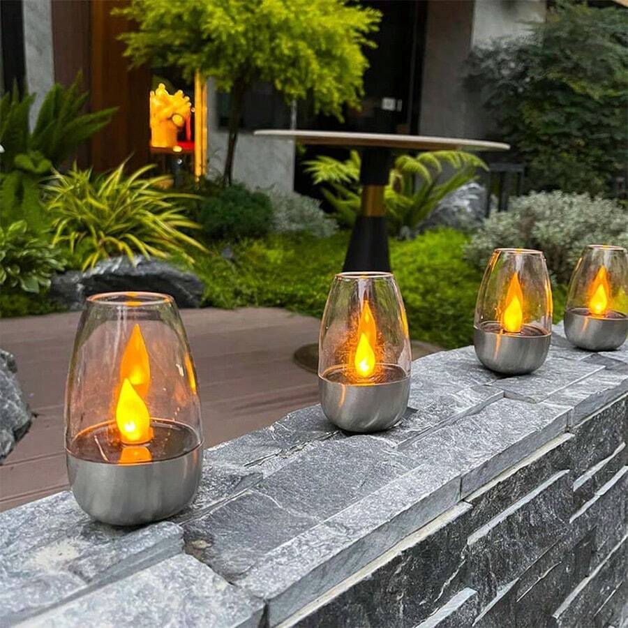 6/4 Pieces Flameless Flickering Candles, Outdoor Waterproof Solar Lights, IP44 Waterproof/IP65 Waterproof,600mAh, LED Decorative Candlelight Suitable For: Party/Wedding/Bar/Home Decoration/Dinner/Outdoor Picnic/Christmas Decorative Lights/Candle Gifts - 暖光 - 查看 1