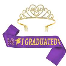 2 件/套，2025 届毕业生皇冠和绶带祝贺毕业生 2025 届毕业派对装饰 2025 届毕业生皇冠，适合女性，毕业冠冕和 I 毕业绶带，适合女性，毕业帽装饰，毕业帽礼帽 - 彩色 - 查看 12