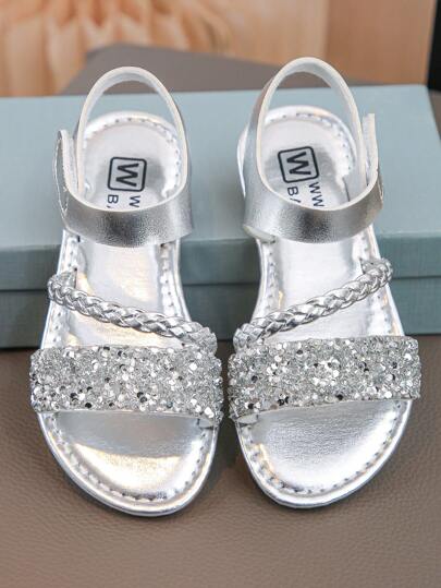 1 Paar modische, glänzende und schöne Mädchen-Flachsandalen im Feenstil, perfekt für den Sommertragen