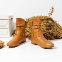 Women's Mid Calf Boots Fashion Slouch Flat Ankle Booties With Comfort