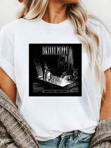 Skinny Puppy Dig It Retro T-Shirt For Women, Women's 220g Casual Round Neck Heavy Pure Cotton T-Shirt (1 PC) - White - View 1